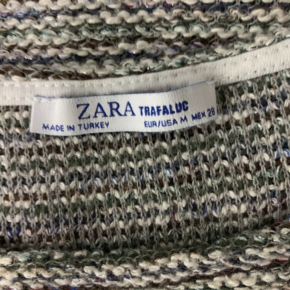 Zara Trafaluc Textured Knit Short Sleeve Crew Neck Top Medium Gray White - Picture 5 of 5